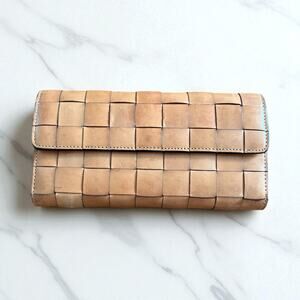 Lodis Los Angeles Brown Basketweave Leather Wallet Clutch Fiocchi Italy